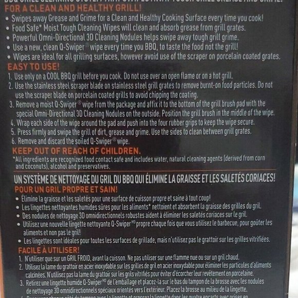 Q-Swiper BBQ Grill Brush Cleaning Set 1 Grill Brush w Steel Scraper & 25 Wipes - Picture 4 of 4